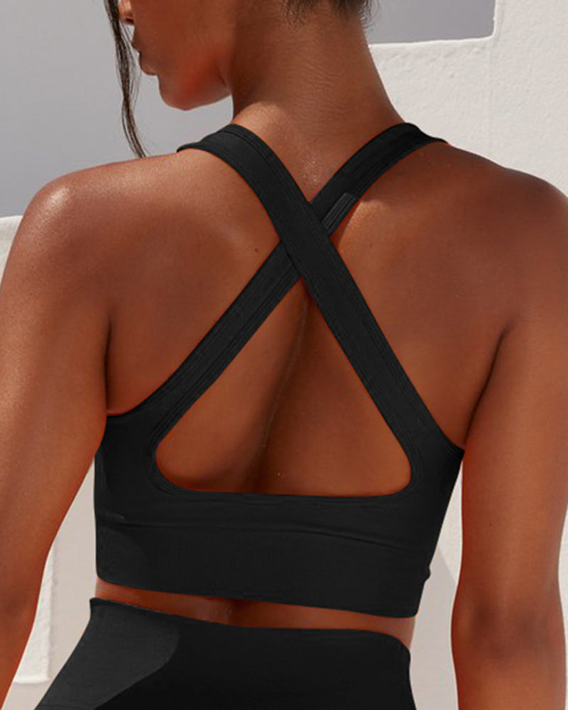 Criss Cross Back Ruched Detail Sports Bra