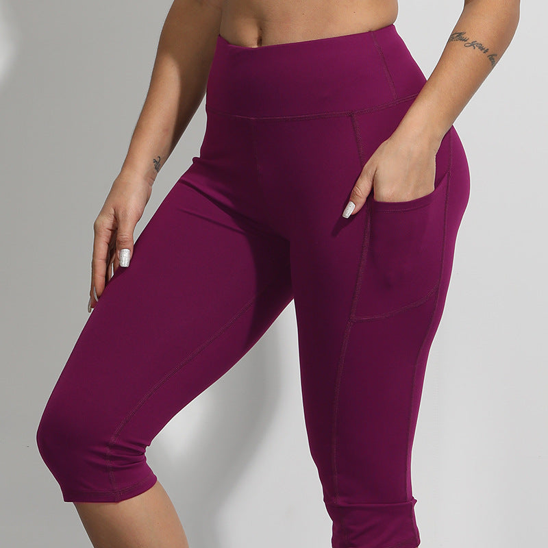 High Waisted Pocket Solid Non-Reflective Yoga Capris