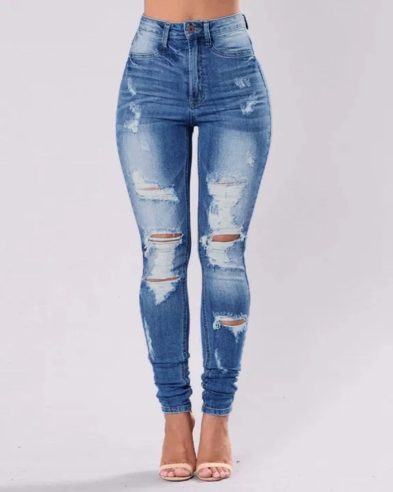Knee Distressed Butt Lifting Skinny Jeans