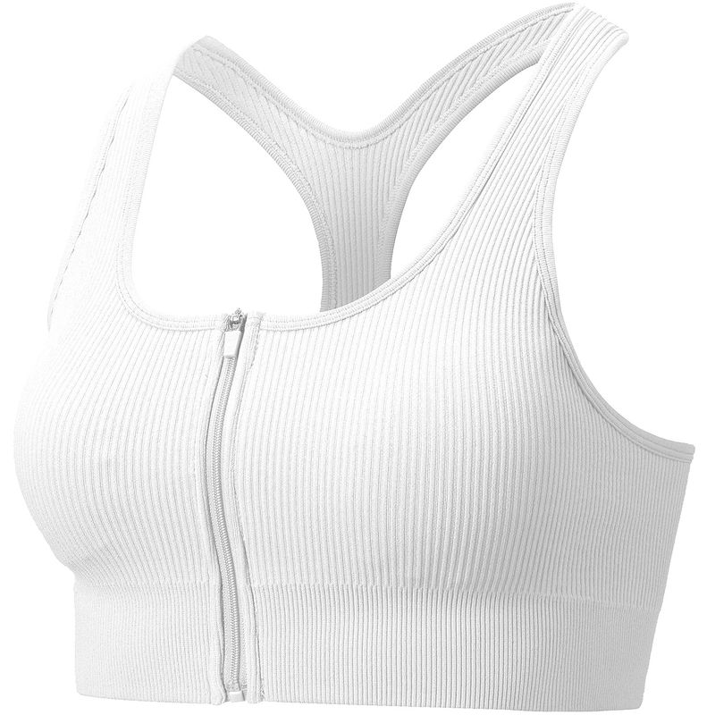 Solid Ribbed Zip Up Sports Bra