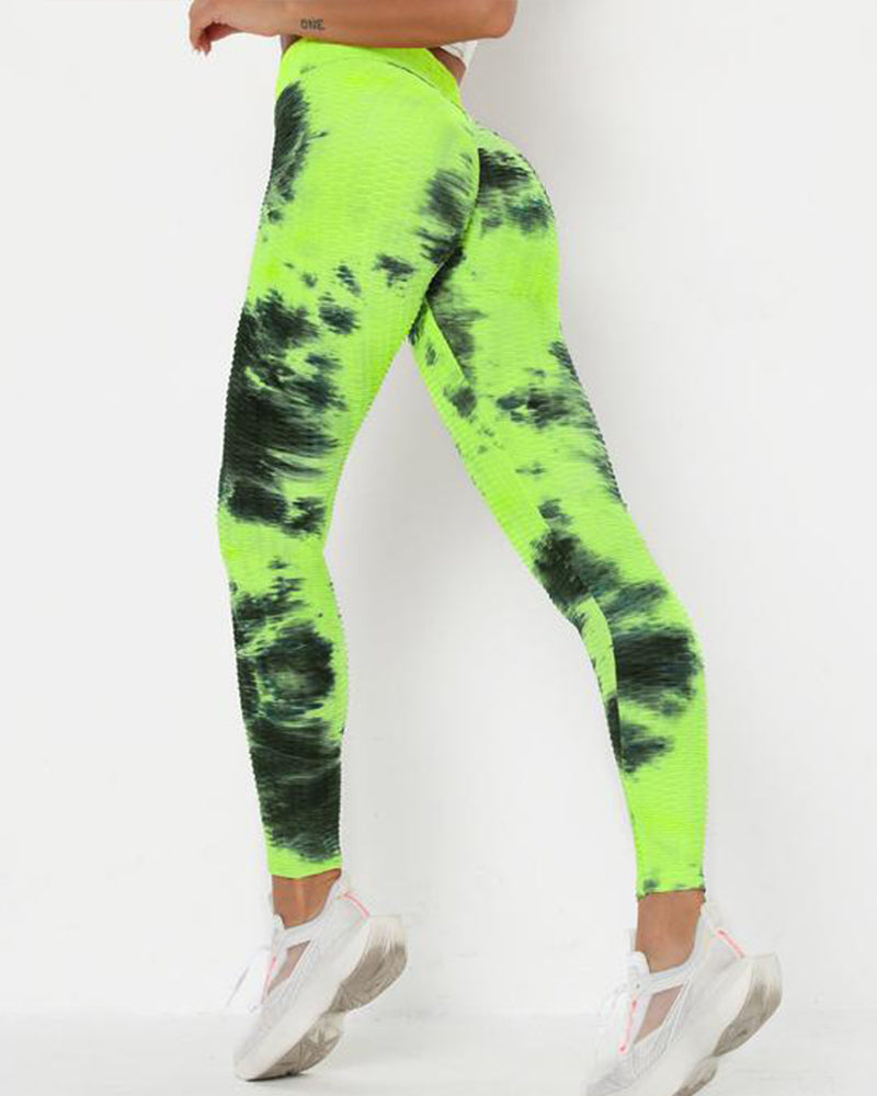 Daffodil Tie Dye Textured Butt Lifting Ruched Leggings