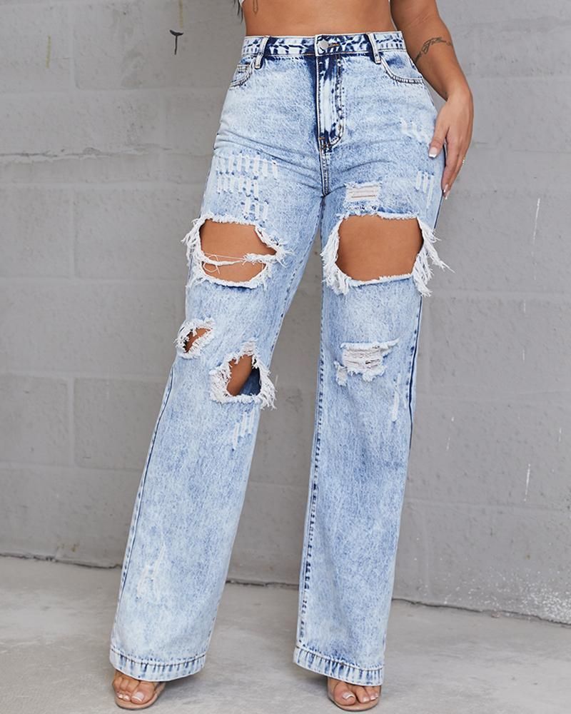 90s Vintage Thigh Distressed Baggy Jeans