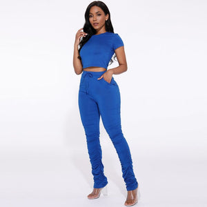Round Neck Ruched Side Drawstring Waist Top & Pants Set