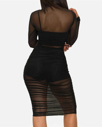 Sexy Mesh Sheer Ruched Lined Camisole & Shorts Bodycon Dress