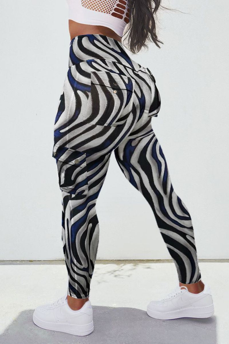 Zebra Stripe Flap Pocket Sports Leggings