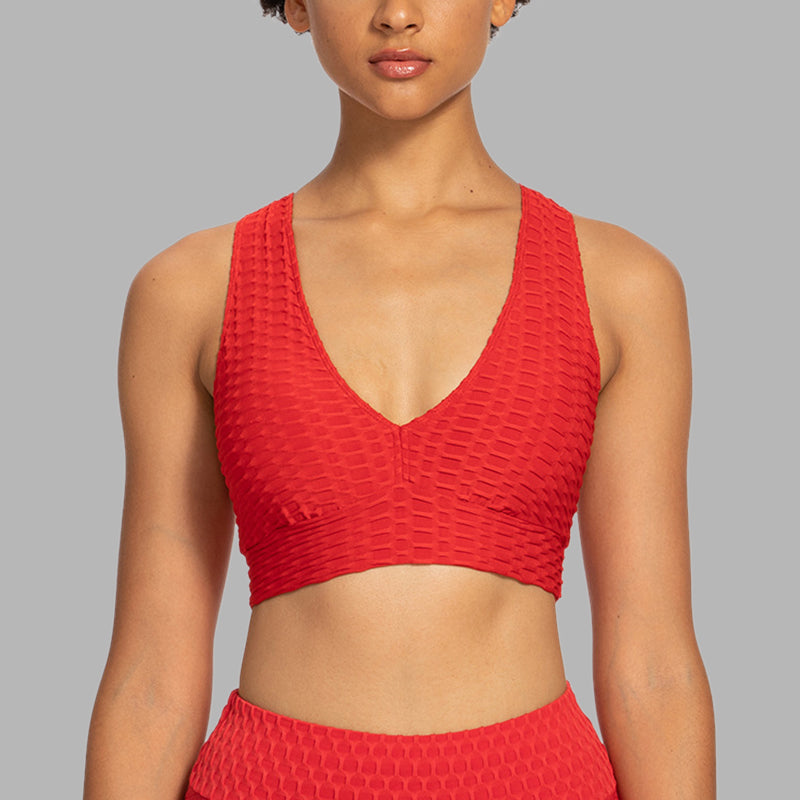 Solid Textured Criss Cross Cut Out Sports Bra