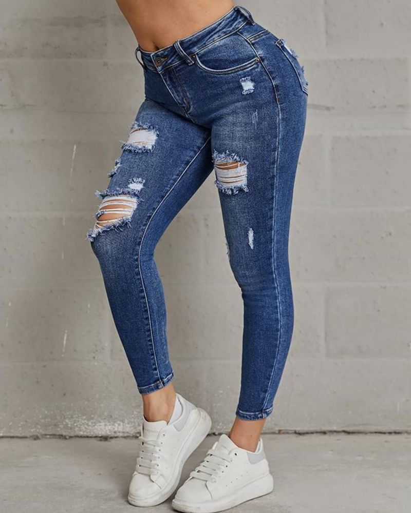 Ripped Distressed High Waist Skinny Jeans