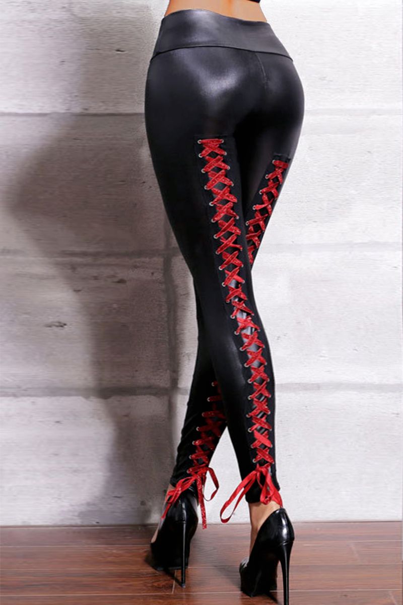 Lace Up Leather Look Sports Leggings