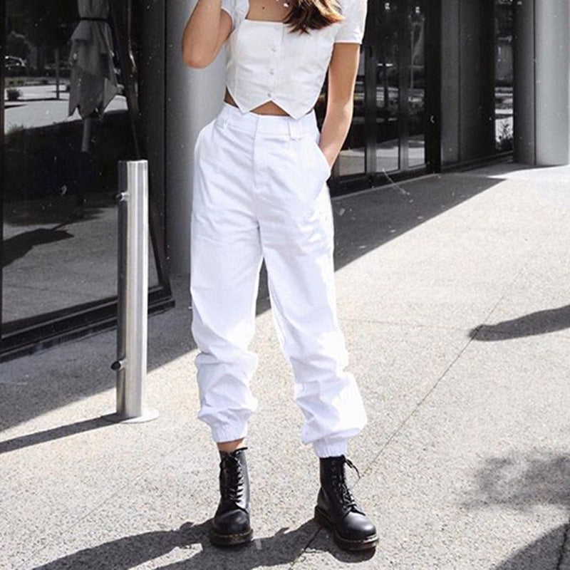 Solid White High Waist Joggers