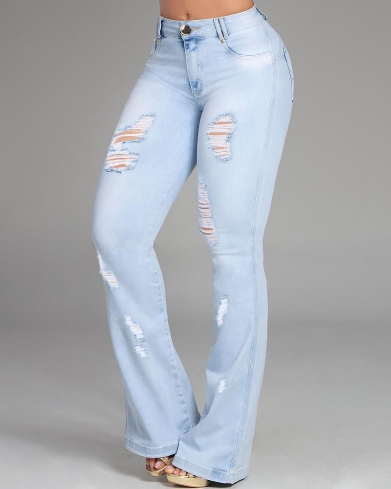 Ripped Distressed Flare Jeans