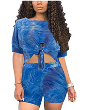 Tie Dye Tie Front High Waist Cropped Top & Shorts Set