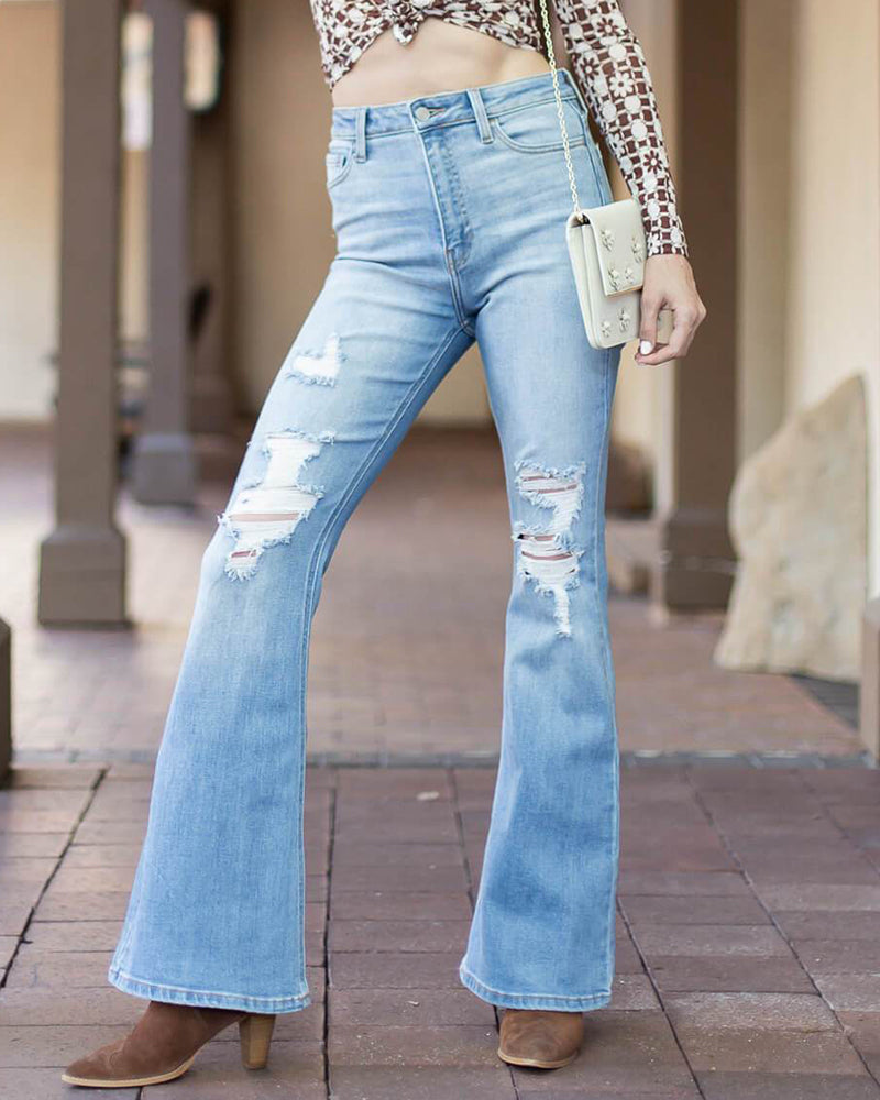 90s Vintage Ripped High Waist Flare Jeans