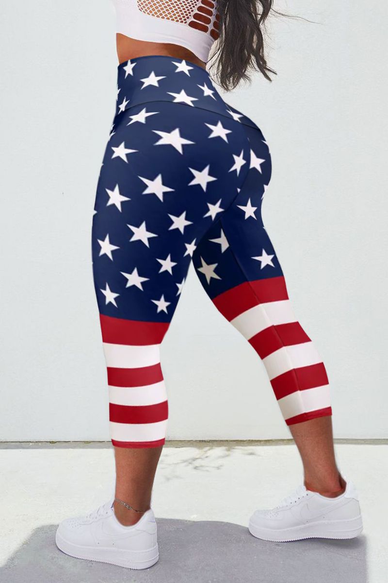 American Flag Print High Rise Capris Sports Leggings