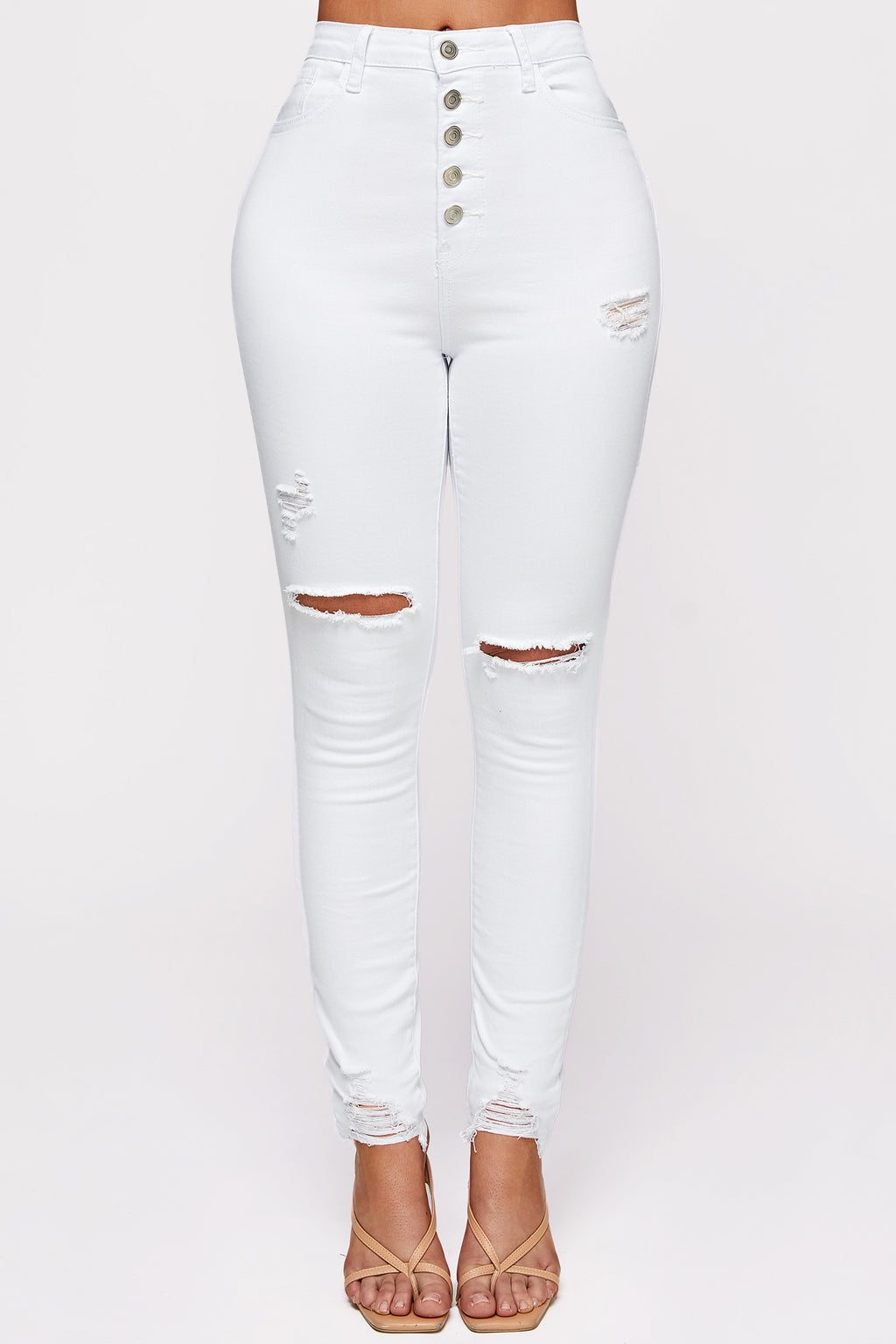 Button Fly Ripped Knee Skinny Jeans