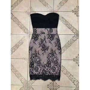 Elegant Lace Embroidered Spliced Bandeau Bodycon Dress