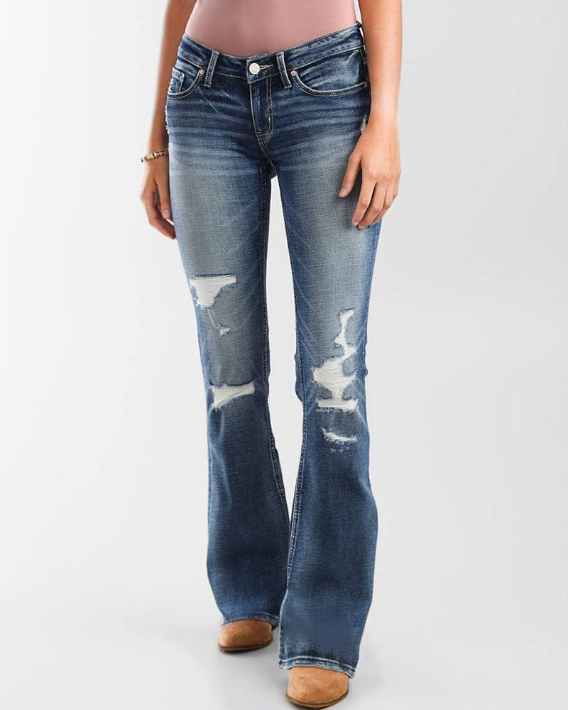Vintage Ripped Low Waist Flare Jeans