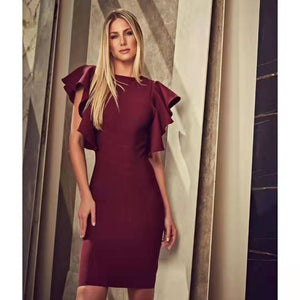 Classic Color Frill Sleeve Bodycon Dress