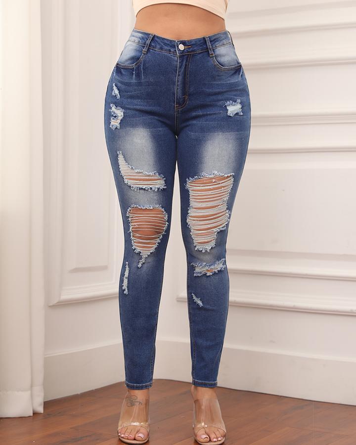 Knee Distressed Butt Lifting Skinny Jeans