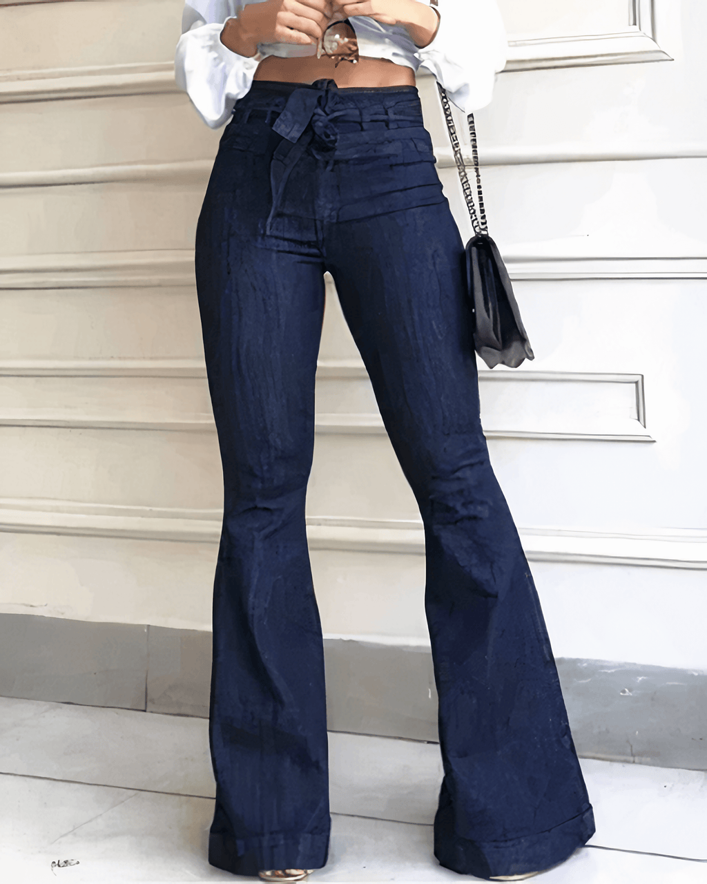90s Vintage Tie Waist Butt Lifting Flare Jeans