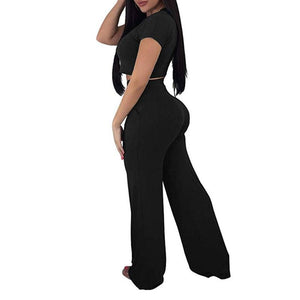 Round Neck Short Sleeve Wide Leg Cropped Top & Pants Set