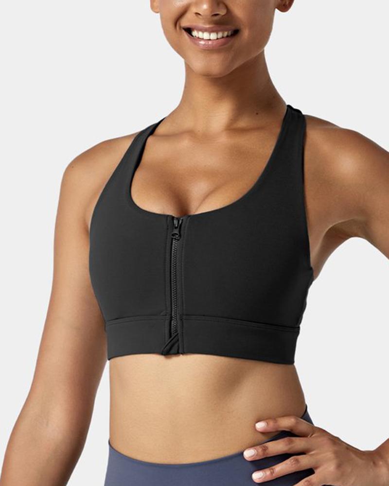 Solid Zip Up High Support Chest Padded Racer Back Sports Bra