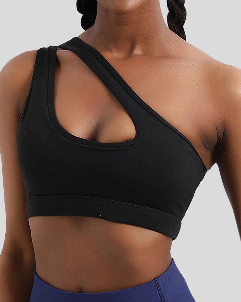 Solid Cut Out One Shoulder Quick-drying Sports Bra
