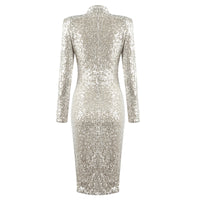 High Neck Glitter Sequin Midi Dress