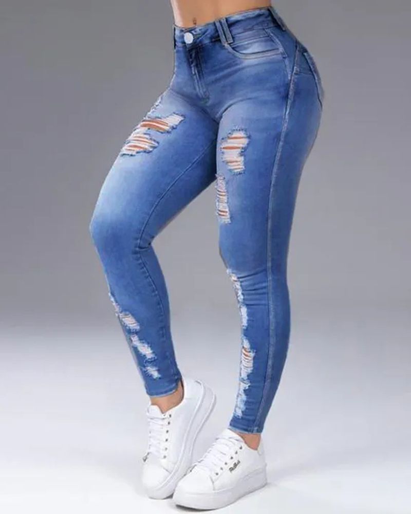 Distressed Butt Lifting Skinny Jeans