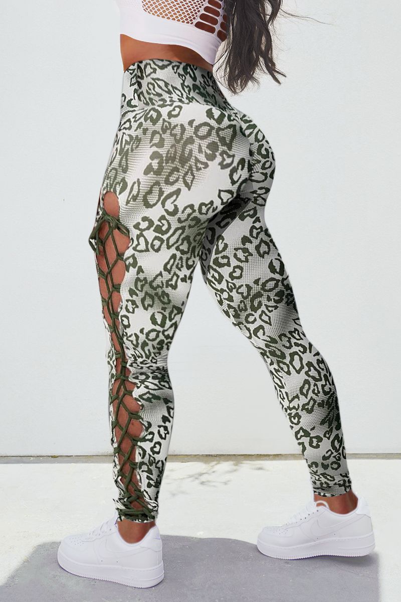 Leopard Print Lace Up Sports Leggings