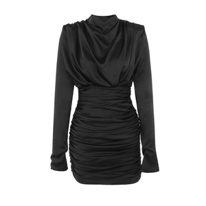 Satin Solid Ruched Bodycon Mini Dress