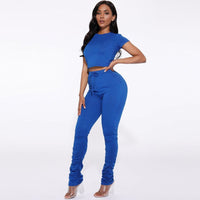 Round Neck Ruched Side Drawstring Waist Top & Pants Set